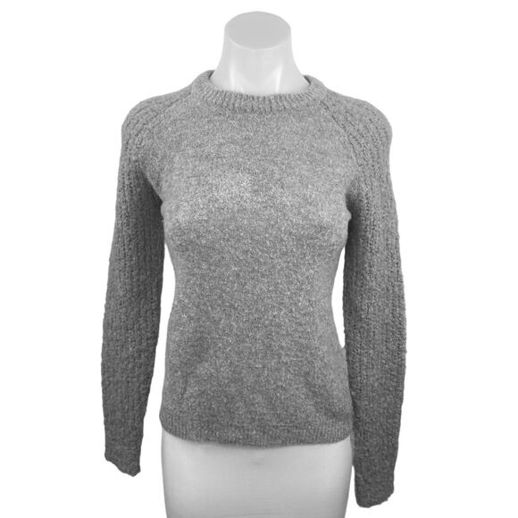 Theory Gray Wool Blend Fuzzy Knit Crewneck Long Sleeve Pullover Sweater Size S - Picture 1 of 4